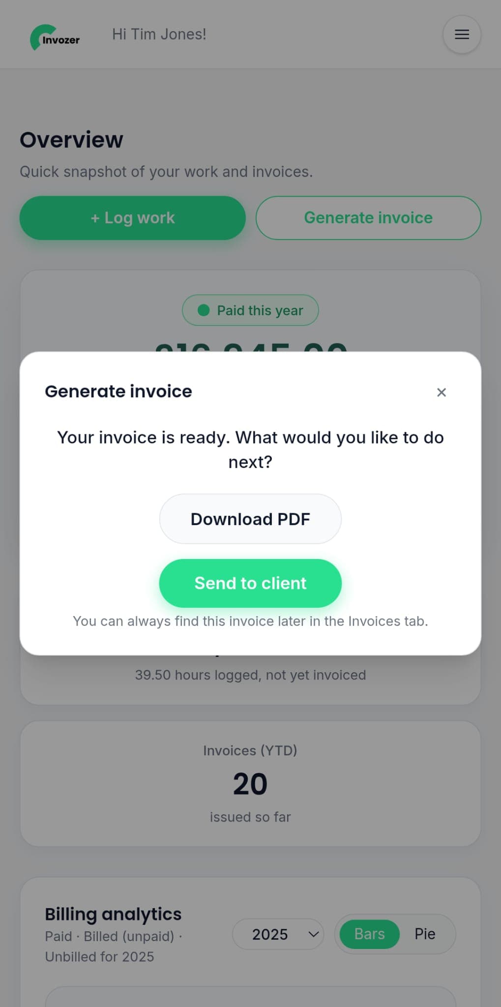 Send invoices from anywhere in the Invozer invoicing app